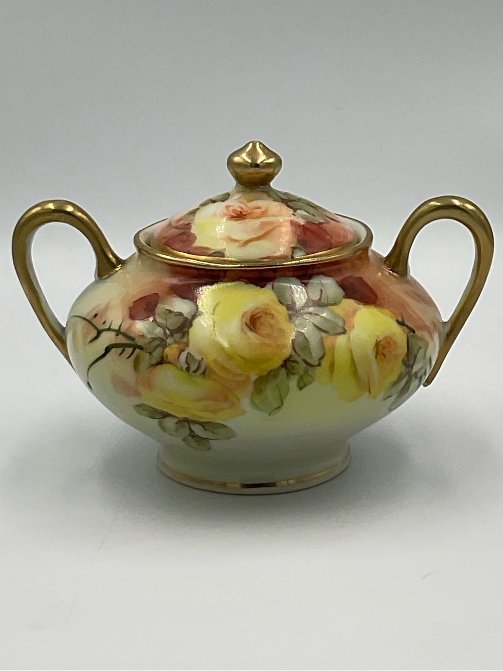 Antique TE-OH China Hand Painted Covered Sugar Bowl from Nippon Era